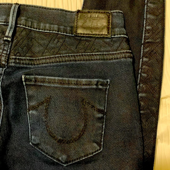 TRUE RELIGION "HALLE MID-RISE SUPER SKINNY" Jeans In "BATHED COATED NIGHT" sz 25 - Picture 6 of 8